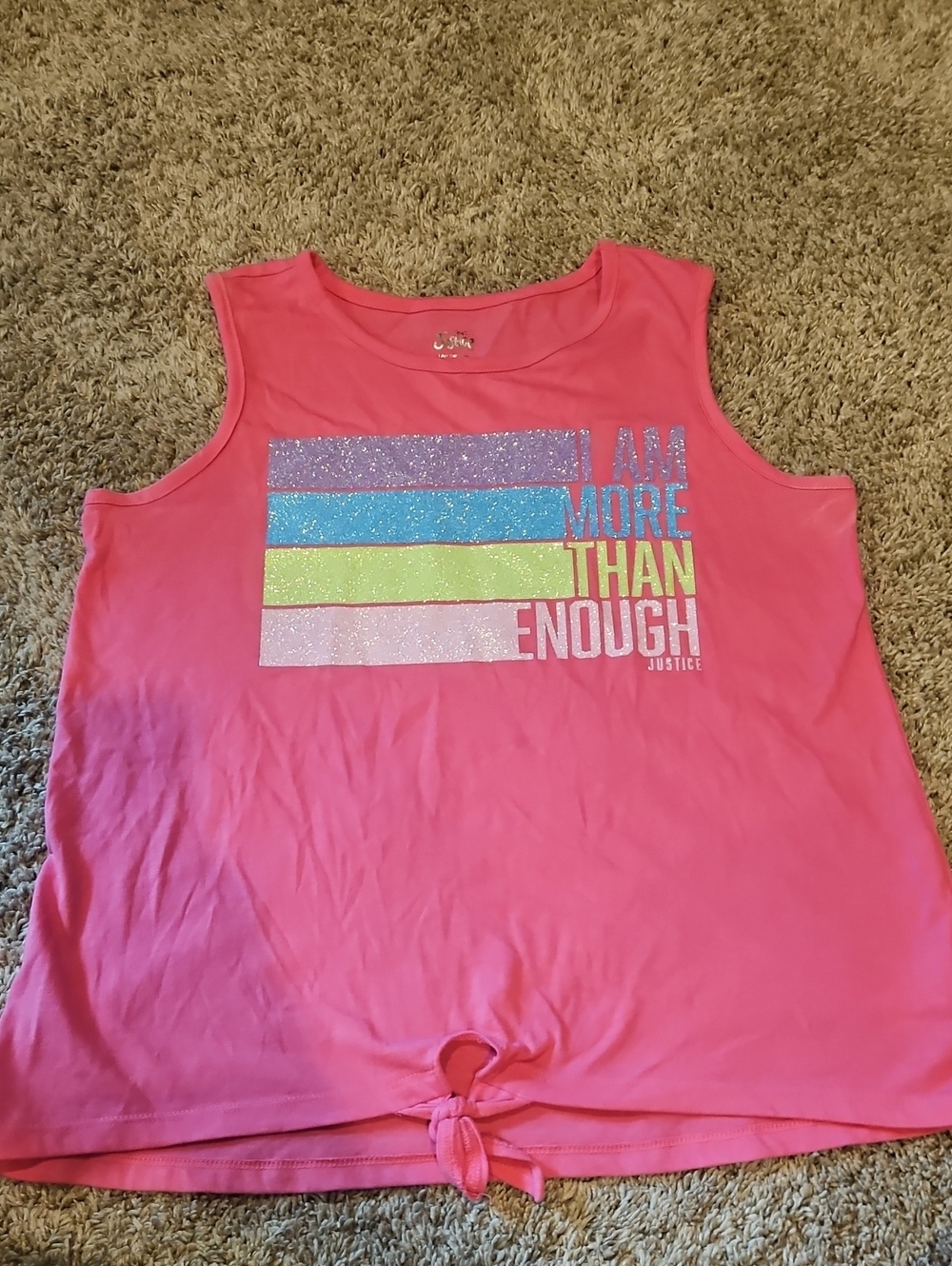 Justice Girls' Pink Glitter Graphic Tie-Front Tank - More Than Enough